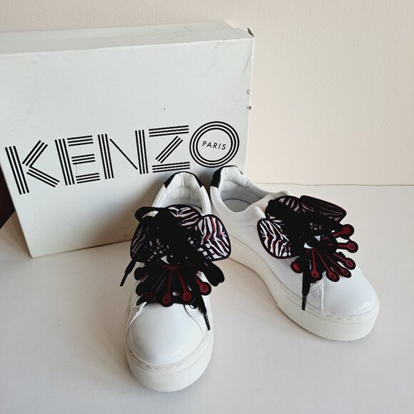NEW Kenzo White Patent Leather Platform Sneakers Size 35 / US 5